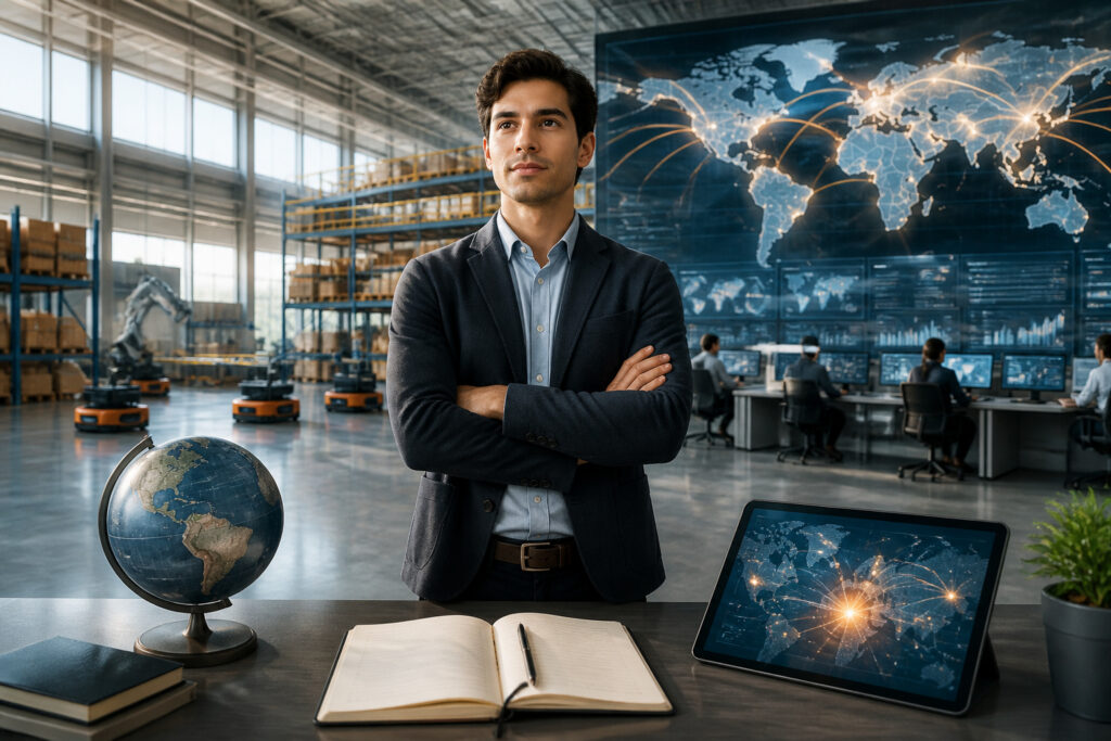 Jeune professionnel dans un centre de logistique