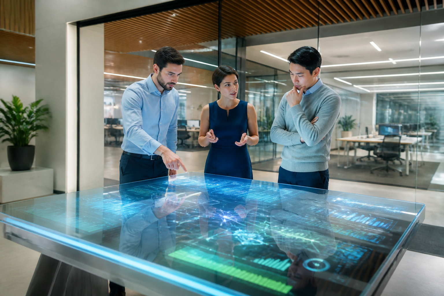 Collaboration futuriste sur ecran holographique