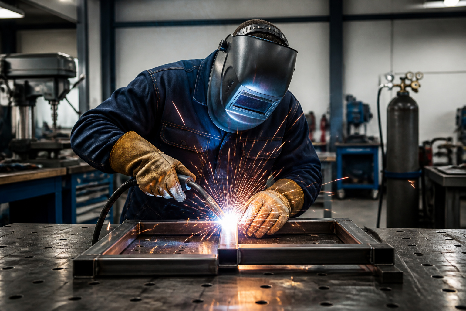 Soudeur travaillant dans un atelier