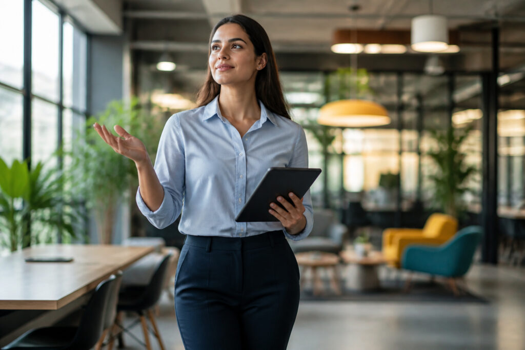 Jeune professionnelle confiante dans un espace de coworking